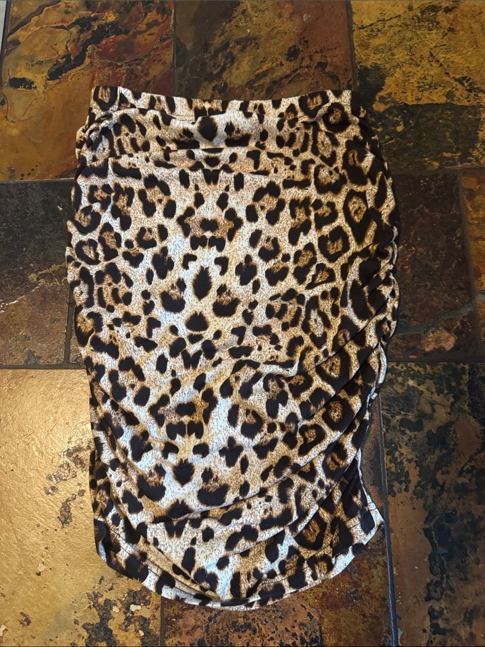 Leopard Print Ruched Midi Skirt - Brown/Black (1074)